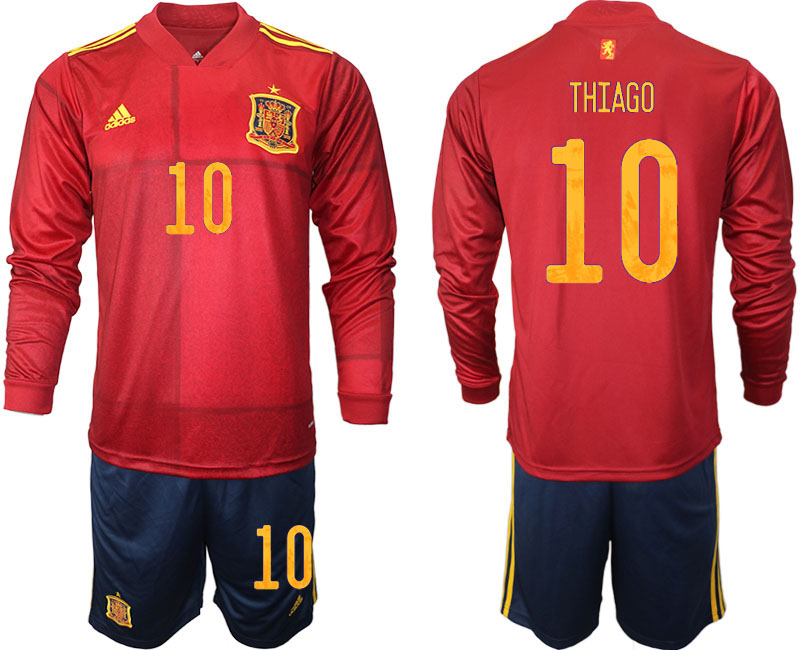 Cheap Men 2021 European Cup Spain home Long sleeve 10 soccer jerseys